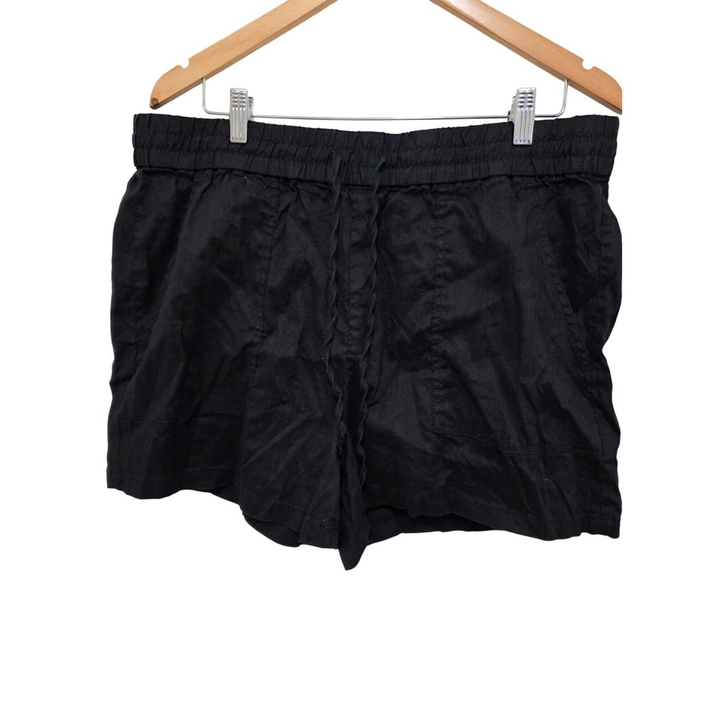 Daily/Ritual Black Linen/Blend Elastic Waist Shorts With Pockets & Drawstring Si